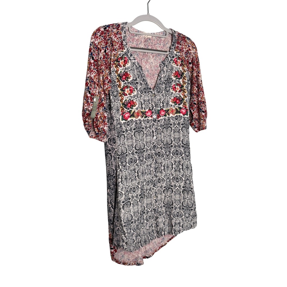 Tiny Anthropologie Mixed Media Boho Floral 3/4 Sleeve‎ Shirt Dress